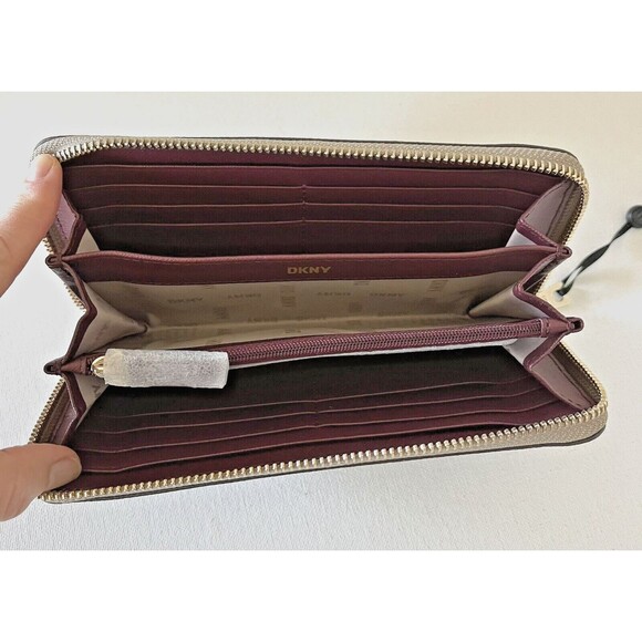 New DKNY Boxed Bryant Large Zip Around Continental Wallet Khaki / Aged Wine - Picture 4 of 5